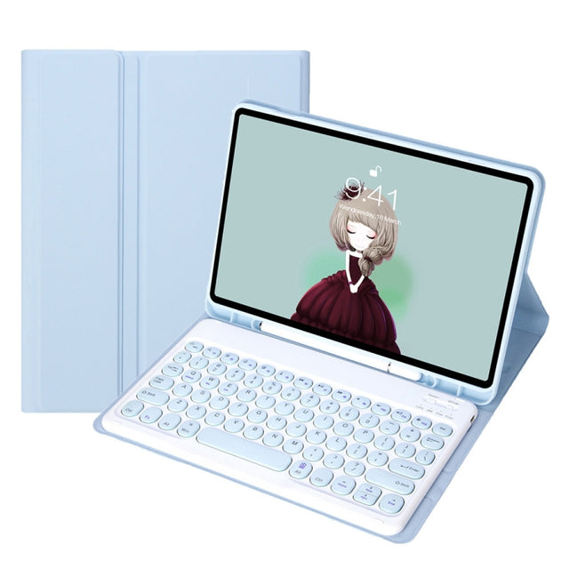YA08B Candy Color Skin Feel Texture Round Keycap Bluetooth Keyboard Leather Case For Samsung Galaxy Tab A8 10.5 2021 SM-X200 / SM-X205(White Ice)
