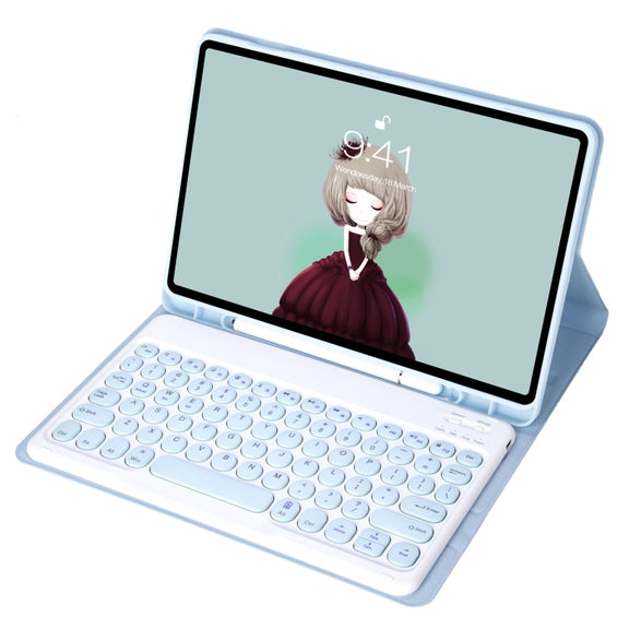 YA700B Candy Color Skin Feel Texture Round Keycap Bluetooth Keyboard Leather Case For Samsung Galaxy Tab S8 11 inch SM-X700 / SM-X706 & S7 11 inch SM-X700 / SM-T875(White Ice)