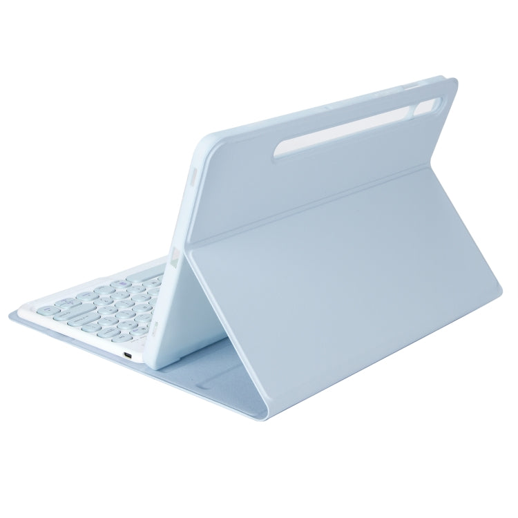 YA700B Candy Color Skin Feel Texture Round Keycap Bluetooth Keyboard Leather Case For Samsung Galaxy Tab S8 11 inch SM-X700 / SM-X706 & S7 11 inch SM-X700 / SM-T875(White Ice)