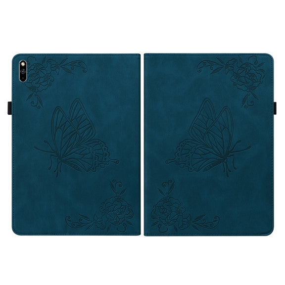 For Huawei MatePad Pro 10.8 2021 Butterfly Flower Embossed Leather Tablet Case(Blue)