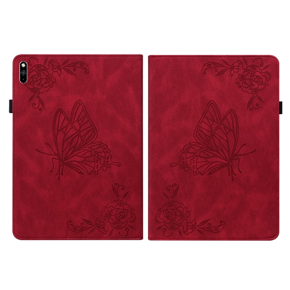 For Huawei MatePad Pro 10.8 2021 Butterfly Flower Embossed Leather Tablet Case(Red)