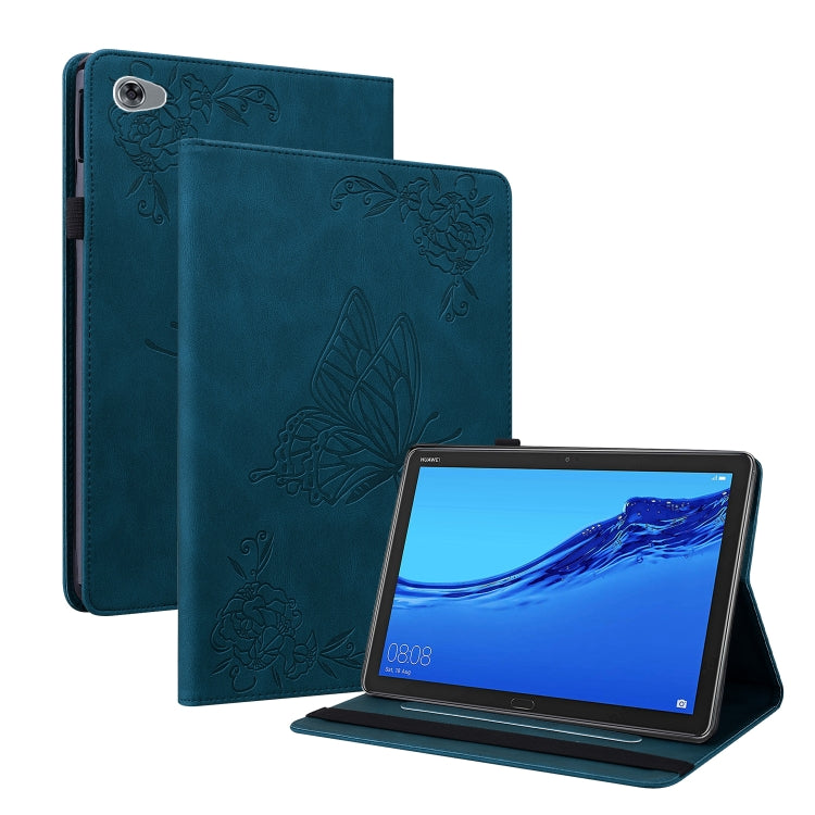 For Huawei MediaPad M5 Lite Butterfly Flower Embossed Leather Tablet Case(Blue) - Huawei by PMC TechLife | Online Shopping South Africa | PMC TechLife | Buy Now Pay Later Mobicred