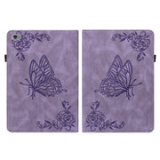 For Huawei MediaPad M5 Lite Butterfly Flower Embossed Leather Tablet Case(Purple)