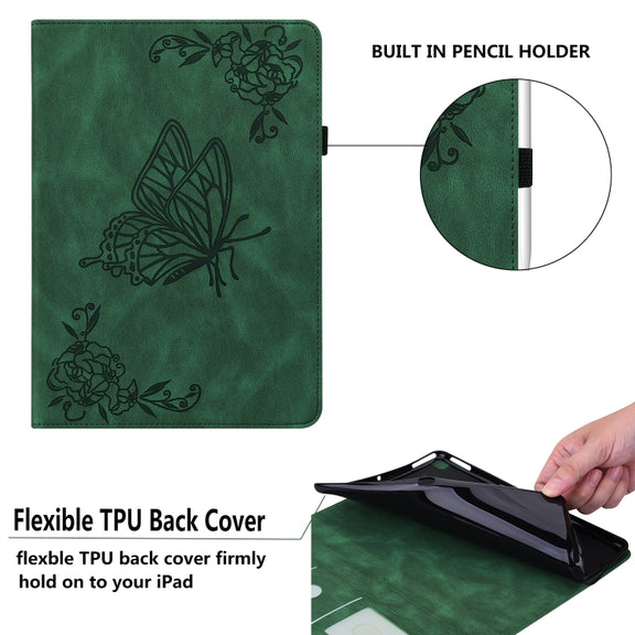 For Huawei MediaPad T5 Butterfly Flower Embossed Leather Tablet Case(Green)