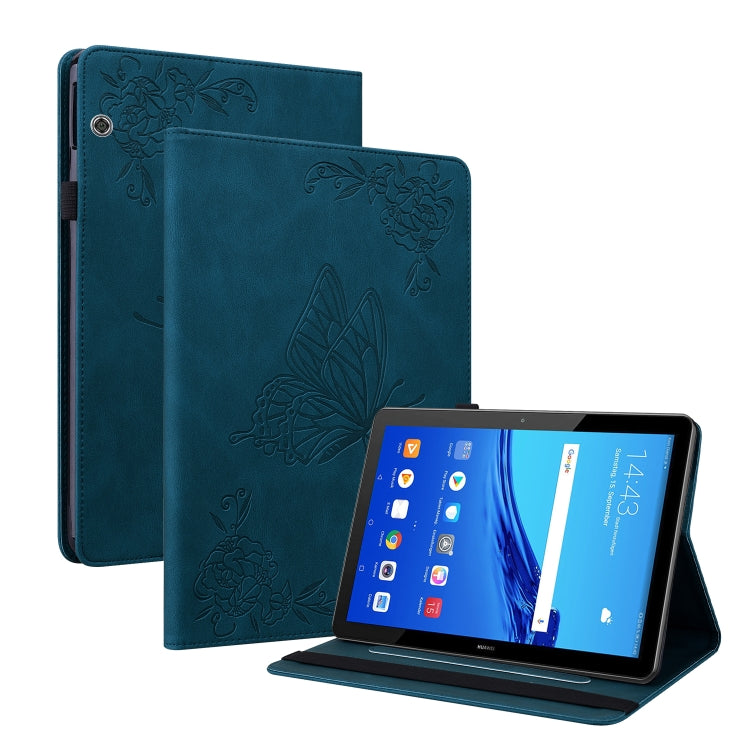 For Huawei MediaPad T5 Butterfly Flower Embossed Leather Tablet Case(Blue) - Huawei by PMC TechLife | Online Shopping South Africa | PMC TechLife | Buy Now Pay Later Mobicred