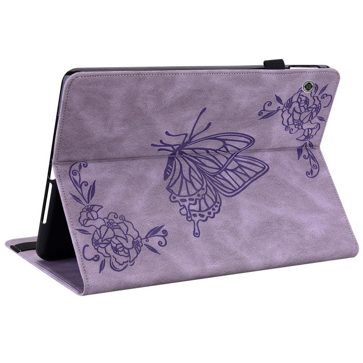 For Huawei MediaPad T5 Butterfly Flower Embossed Leather Tablet Case(Purple) - Huawei by PMC TechLife | Online Shopping South Africa | PMC TechLife | Buy Now Pay Later Mobicred