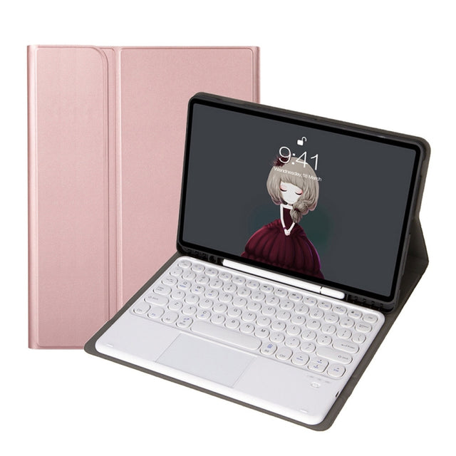 YA610B-A  Lambskin Texture Voltage Round Keycap Bluetooth Keyboard Leather Case with Touchpad For Samsung Galaxy Tab S6 Lite 10.4 inch SM-P610 / SM-P615(Rose Gold)