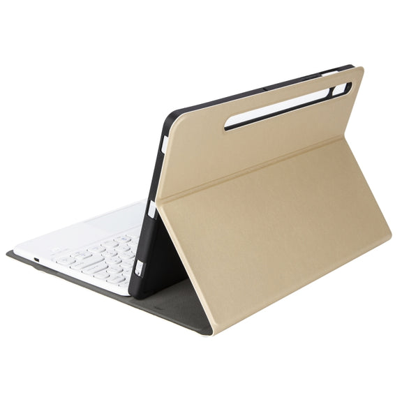 YA700B-A  Lambskin Texture Voltage Round Keycap Bluetooth Keyboard Leather Case with Touchpad For Samsung Galaxy Tab S8 11 inch SM-X700 / SM-X706 & S7 11 inch SM-X700 / SM-T875(Gold)