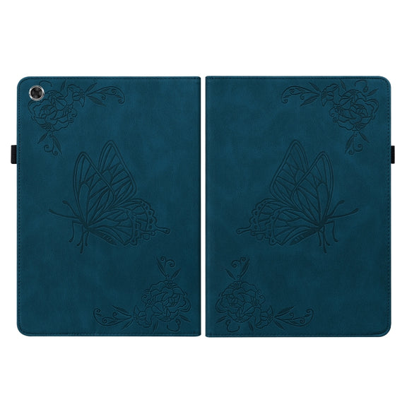 For Lenovo M10 Plus 10.3 TB-X606F/TB-X606X Butterfly Flower Embossed Leather Tablet Case(Blue)