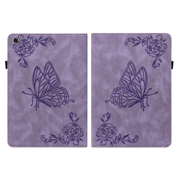 For Lenovo M10 Plus 10.3 TB-X606F/TB-X606X Butterfly Flower Embossed Leather Tablet Case(Purple)