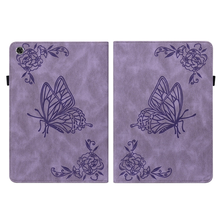 For Lenovo M10 Plus 10.3 TB-X606F/TB-X606X Butterfly Flower Embossed Leather Tablet Case(Purple)