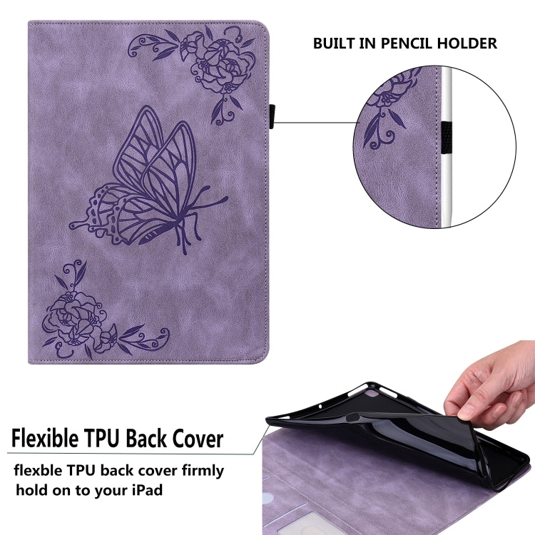For Lenovo M10 Plus 10.3 TB-X606F/TB-X606X Butterfly Flower Embossed Leather Tablet Case(Purple)