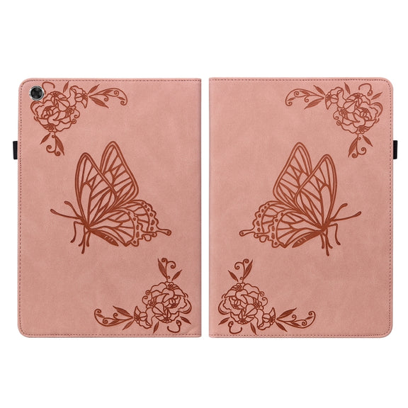 For Lenovo M10 Plus 10.3 TB-X606F/TB-X606X Butterfly Flower Embossed Leather Tablet Case(Rose Gold)