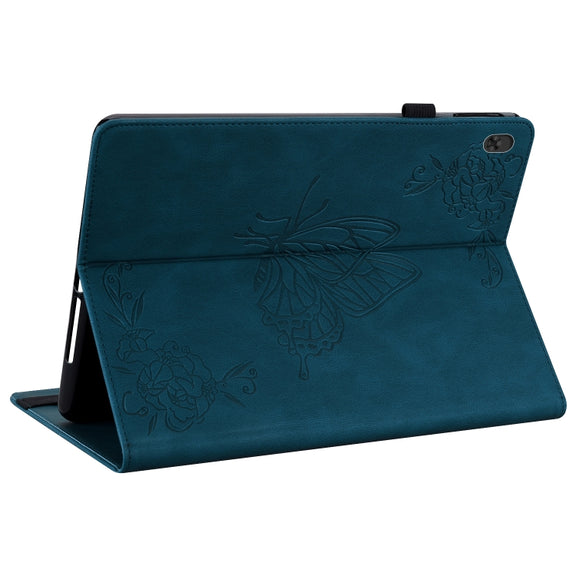 For Lenovo Tab M10 TB-X605L/X605F Butterfly Flower Embossed Leather Tablet Case(Blue)