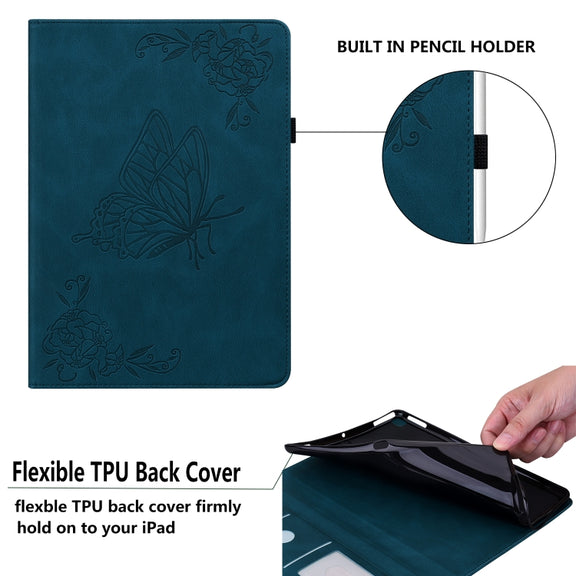 For Lenovo Tab M10 TB-X605L/X605F Butterfly Flower Embossed Leather Tablet Case(Blue)