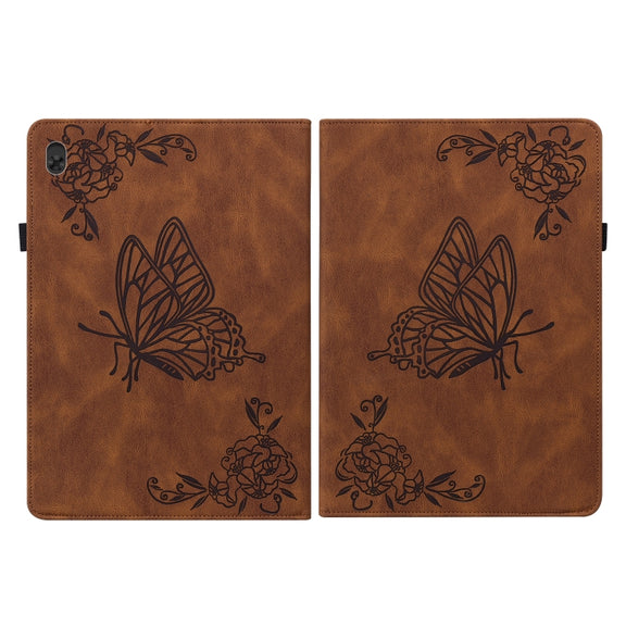 For Lenovo Tab M10 TB-X605L/X605F Butterfly Flower Embossed Leather Tablet Case(Brown)