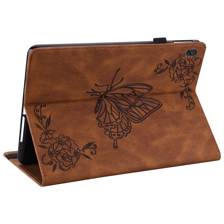 For Lenovo Tab M10 TB-X605L/X605F Butterfly Flower Embossed Leather Tablet Case(Brown) - Lenovo by PMC TechLife | Online Shopping South Africa | PMC TechLife | Buy Now Pay Later Mobicred