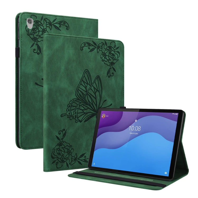 For Lenovo Tab M10 HD 2nd Gen TB-X306X/TB-X306F Butterfly Flower Embossed Leather Tablet Case(Green) - Lenovo by PMC TechLife | Online Shopping South Africa | PMC TechLife | Buy Now Pay Later Mobicred