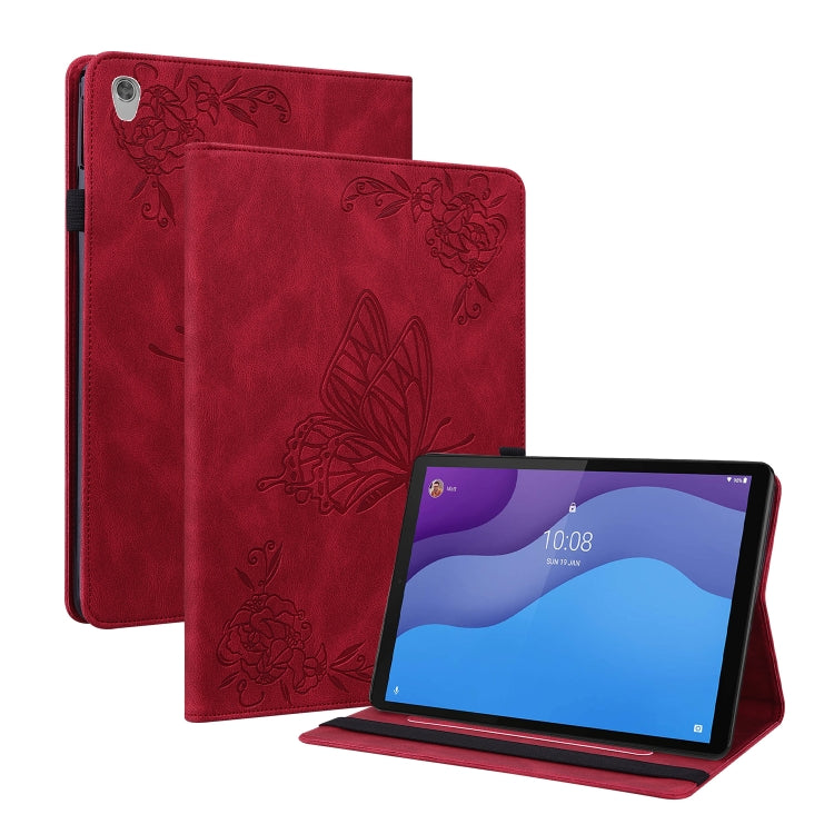 For Lenovo Tab M10 HD 2nd Gen TB-X306X/TB-X306F Butterfly Flower Embossed Leather Tablet Case(Red) - Lenovo by PMC TechLife | Online Shopping South Africa | PMC TechLife | Buy Now Pay Later Mobicred