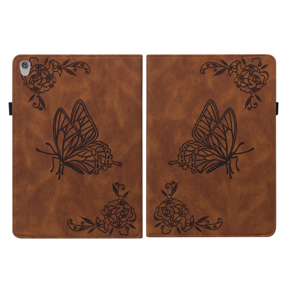 For Lenovo Tab M10 HD 2nd Gen TB-X306X/TB-X306F Butterfly Flower Embossed Leather Tablet Case(Brown)