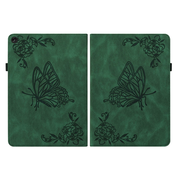 For Lenovo Tab M10 Plus 10.6 3rd Gen Butterfly Flower Embossed Leather Tablet Case(Green)