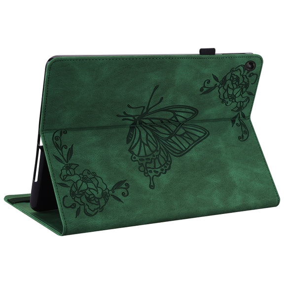 For Lenovo Tab M10 Plus 10.6 3rd Gen Butterfly Flower Embossed Leather Tablet Case(Green)