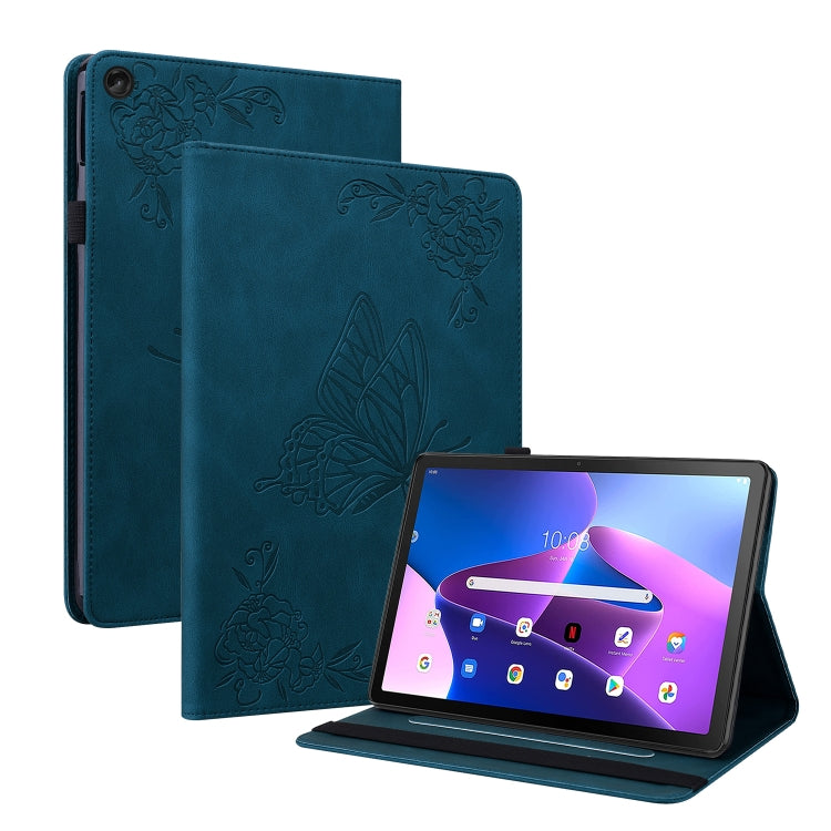 For Lenovo Tab M10 Plus 10.6 3rd Gen Butterfly Flower Embossed Leather Tablet Case(Blue) - Lenovo by PMC TechLife | Online Shopping South Africa | PMC TechLife | Buy Now Pay Later Mobicred