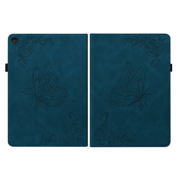 For Lenovo Tab M10 Plus 10.6 3rd Gen Butterfly Flower Embossed Leather Tablet Case(Blue)