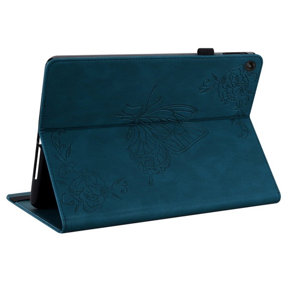 For Lenovo Tab M10 Plus 10.6 3rd Gen Butterfly Flower Embossed Leather Tablet Case(Blue)