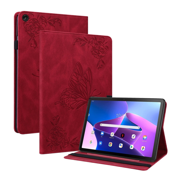 For Lenovo Tab M10 Plus 10.6 3rd Gen Butterfly Flower Embossed Leather Tablet Case(Red) - Lenovo by PMC TechLife | Online Shopping South Africa | PMC TechLife | Buy Now Pay Later Mobicred