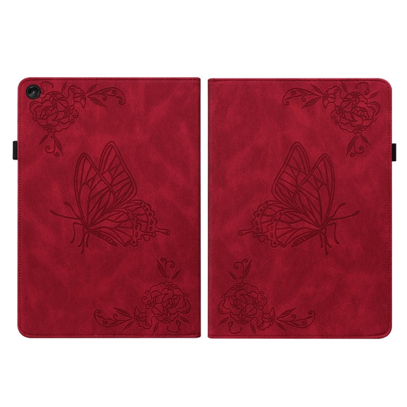For Lenovo Tab M10 Plus 10.6 3rd Gen Butterfly Flower Embossed Leather Tablet Case(Red)
