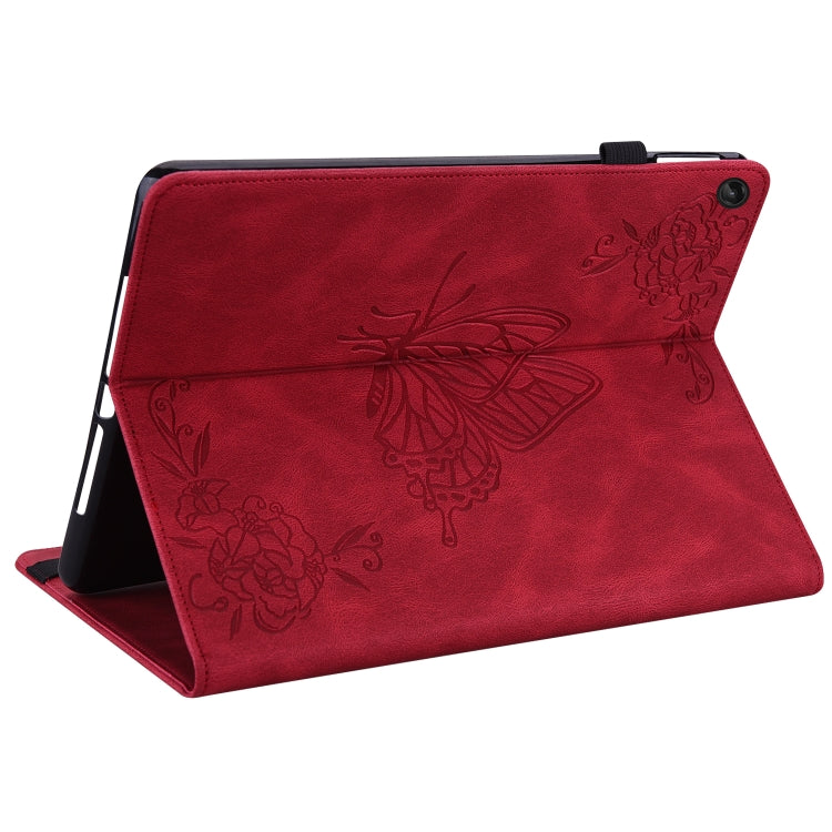 For Lenovo Tab M10 Plus 10.6 3rd Gen Butterfly Flower Embossed Leather Tablet Case(Red)