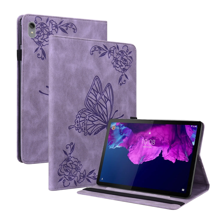 For Lenovo Tab P11 TB-J606F Butterfly Flower Embossed Leather Tablet Case(Purple) - Lenovo by PMC TechLife | Online Shopping South Africa | PMC TechLife | Buy Now Pay Later Mobicred