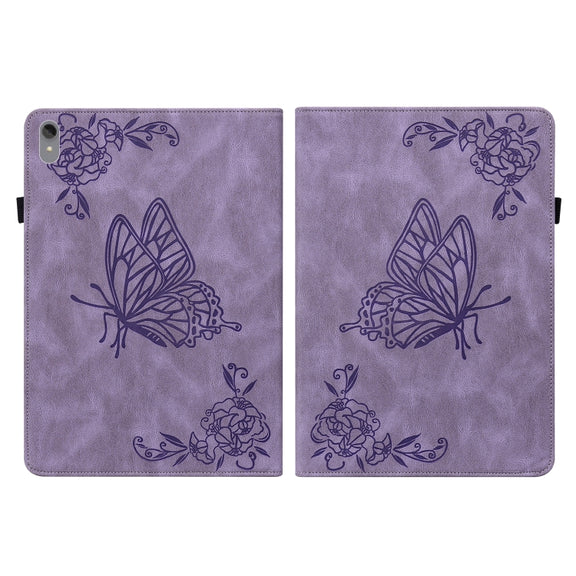 For Lenovo Tab P11 TB-J606F Butterfly Flower Embossed Leather Tablet Case(Purple)