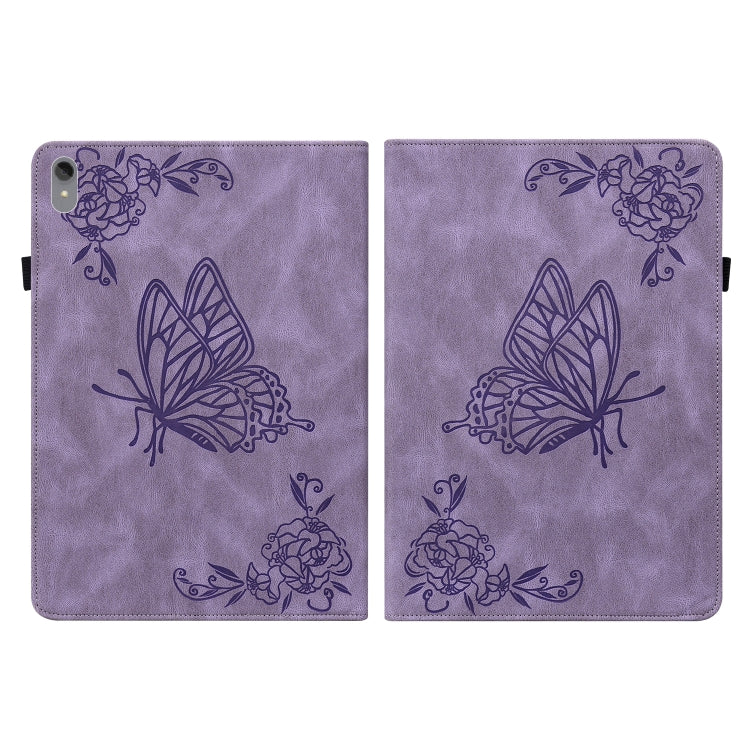 For Lenovo Tab P11 TB-J606F Butterfly Flower Embossed Leather Tablet Case(Purple)
