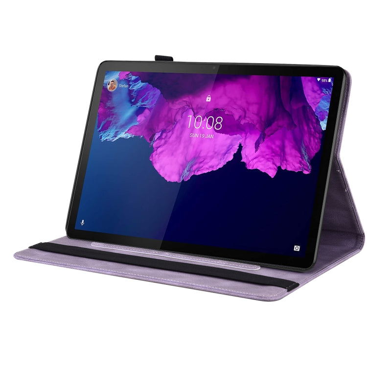 For Lenovo Tab P11 TB-J606F Butterfly Flower Embossed Leather Tablet Case(Purple)