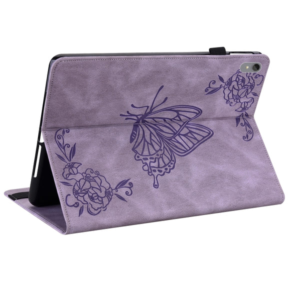 For Lenovo Tab P11 TB-J606F Butterfly Flower Embossed Leather Tablet Case(Purple)