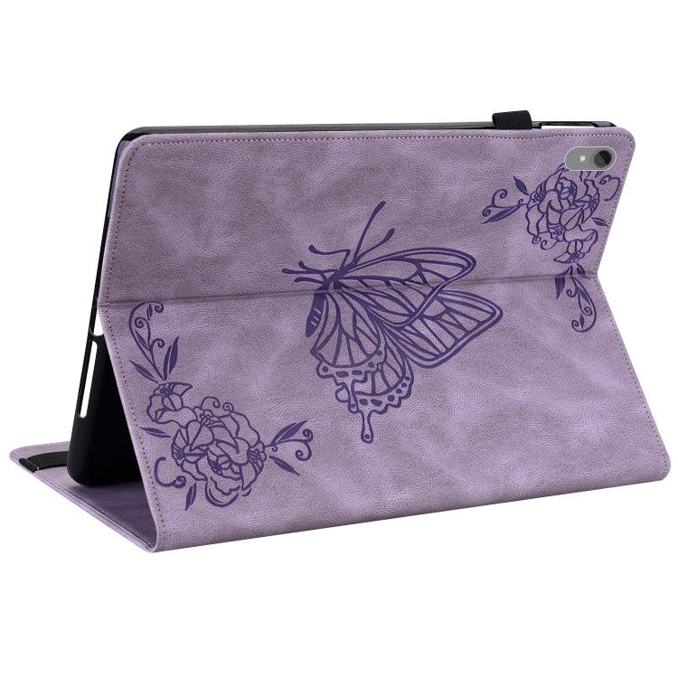 For Lenovo Tab P11 TB-J606F Butterfly Flower Embossed Leather Tablet Case(Purple)