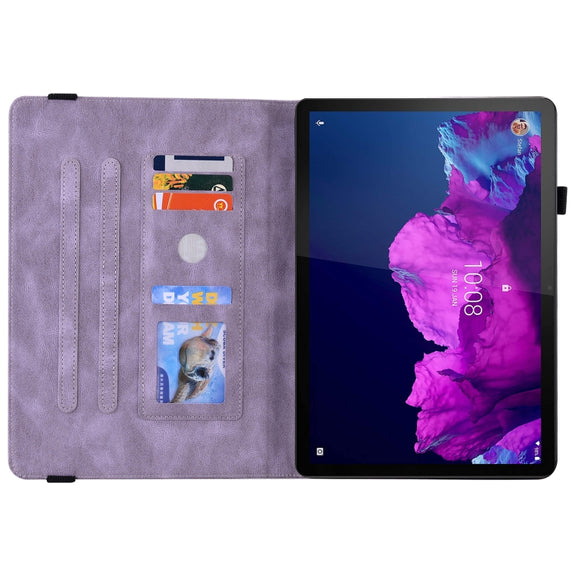 For Lenovo Tab P11 TB-J606F Butterfly Flower Embossed Leather Tablet Case(Purple)