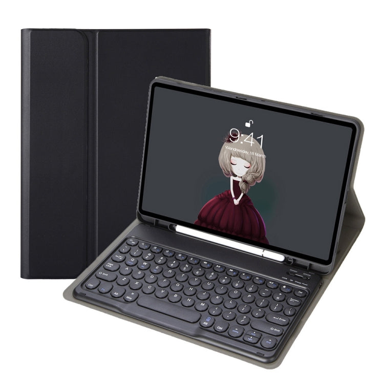 YA08B Lambskin Texture Voltage Round Keycap Bluetooth Keyboard Leather Case For Samsung Galaxy Tab A8 10.5 2021 SM-X200 / SM-X205(Black) - free shipping - PMC TechLife - Order now!