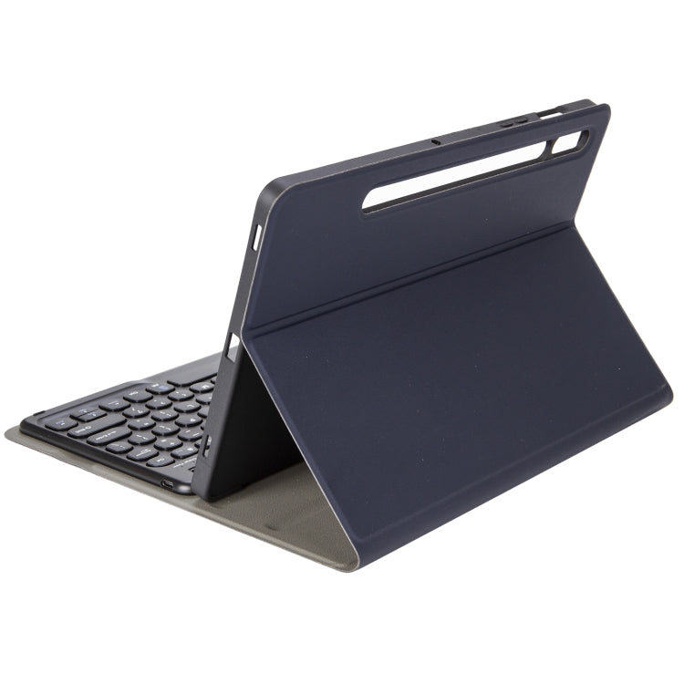 YA700B Lambskin Texture Voltage Round Keycap Bluetooth Keyboard Leather Case For Samsung Galaxy Tab S8 11 inch SM-X700 / SM-X706 & S7 11 inch SM-X700 / SM-T875(Blue)