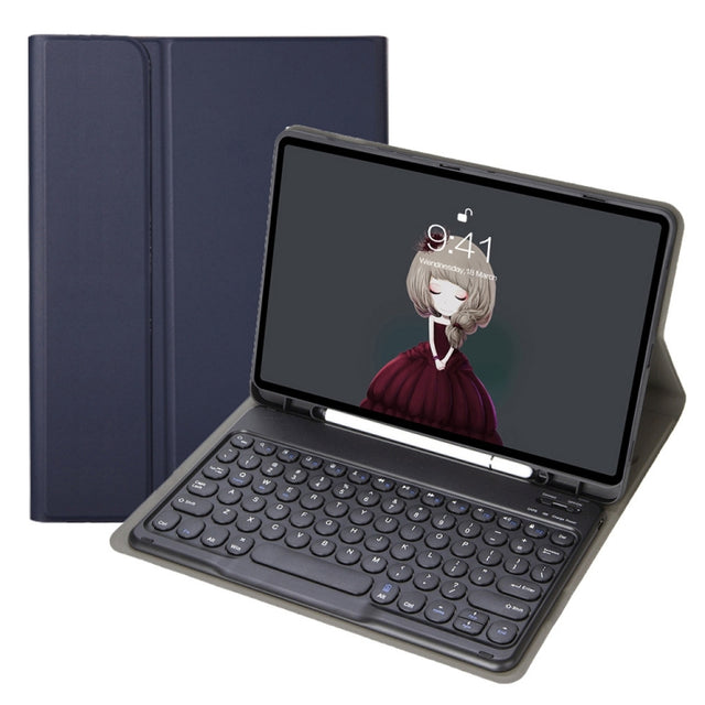 YA700B Lambskin Texture Voltage Round Keycap Bluetooth Keyboard Leather Case For Samsung Galaxy Tab S8 11 inch SM-X700 / SM-X706 & S7 11 inch SM-X700 / SM-T875(Blue)
