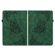 For Amazon Kindle Fire HD 10 2019 / 2017 Butterfly Flower Embossed Leather Tablet Case(Green)