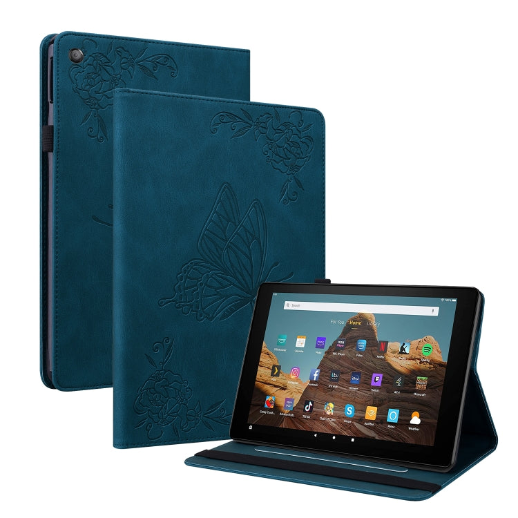 For Amazon Kindle Fire HD 10 2019 / 2017 Butterfly Flower Embossed Leather Tablet Case(Blue) - Amazon by PMC TechLife | Online Shopping South Africa | PMC TechLife | Buy Now Pay Later Mobicred