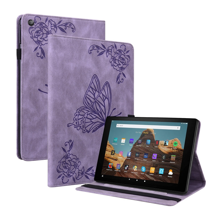 For Amazon Kindle Fire HD 10 2019 / 2017 Butterfly Flower Embossed Leather Tablet Case(Purple) - Amazon by PMC TechLife | Online Shopping South Africa | PMC TechLife | Buy Now Pay Later Mobicred