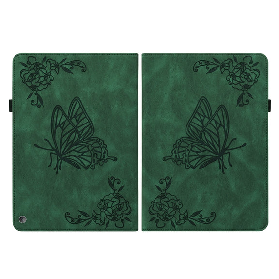 For Amazon Kindle Fire HD 10 2021 / 10 Plus 2021 Butterfly Flower Embossed Leather Tablet Case(Green)