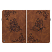 For Amazon Kindle Fire HD 10 2021 / 10 Plus 2021 Butterfly Flower Embossed Leather Tablet Case(Brown)