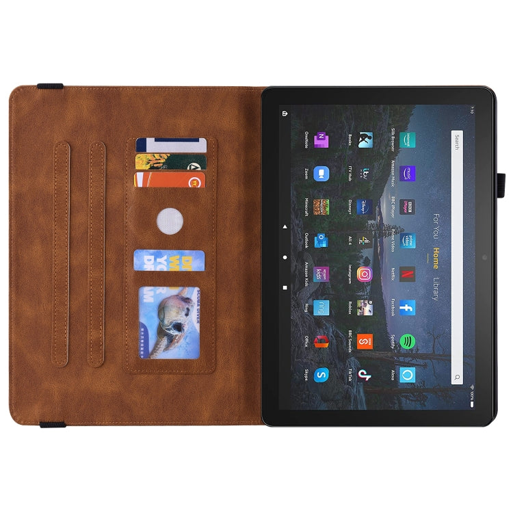 For Amazon Kindle Fire HD 10 2021 / 10 Plus 2021 Butterfly Flower Embossed Leather Tablet Case(Brown)