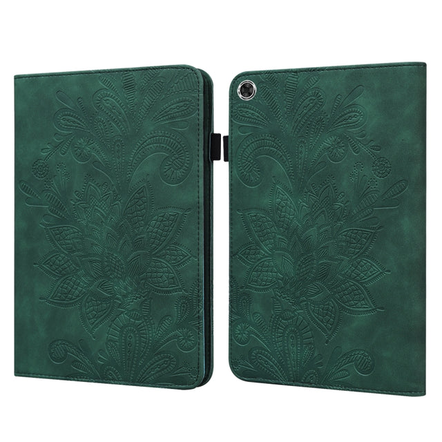 For Lenovo M10 Plus 10.6 3rd Gen 2022 Lace Flower Embossing Pattern Leather Tablet Case(Green)