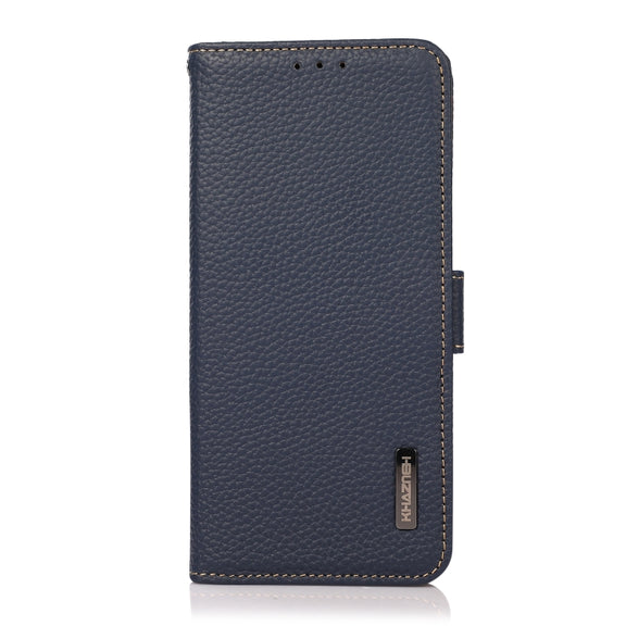 For Sharp Aquos R7 KHAZNEH Side-Magnetic Litchi Genuine Leather RFID Phone Case(Blue)